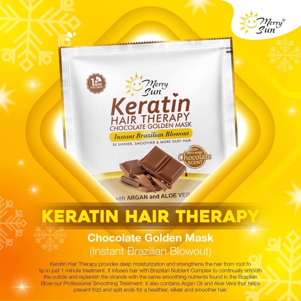 12 Sachet Merry Sun Keratin Hair Therapy Chocolate Golden Mask